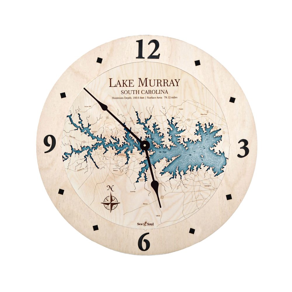 Lake Murray Nautical Clock Birch Accent with Blue Green Water