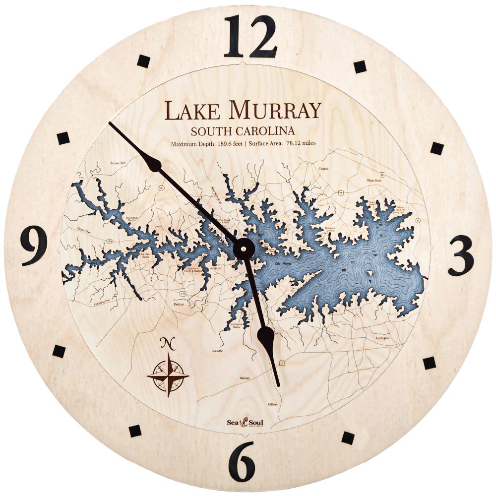 Lake Murray Nautical Clock Birch Accent with Deep Blue Water Product Shot