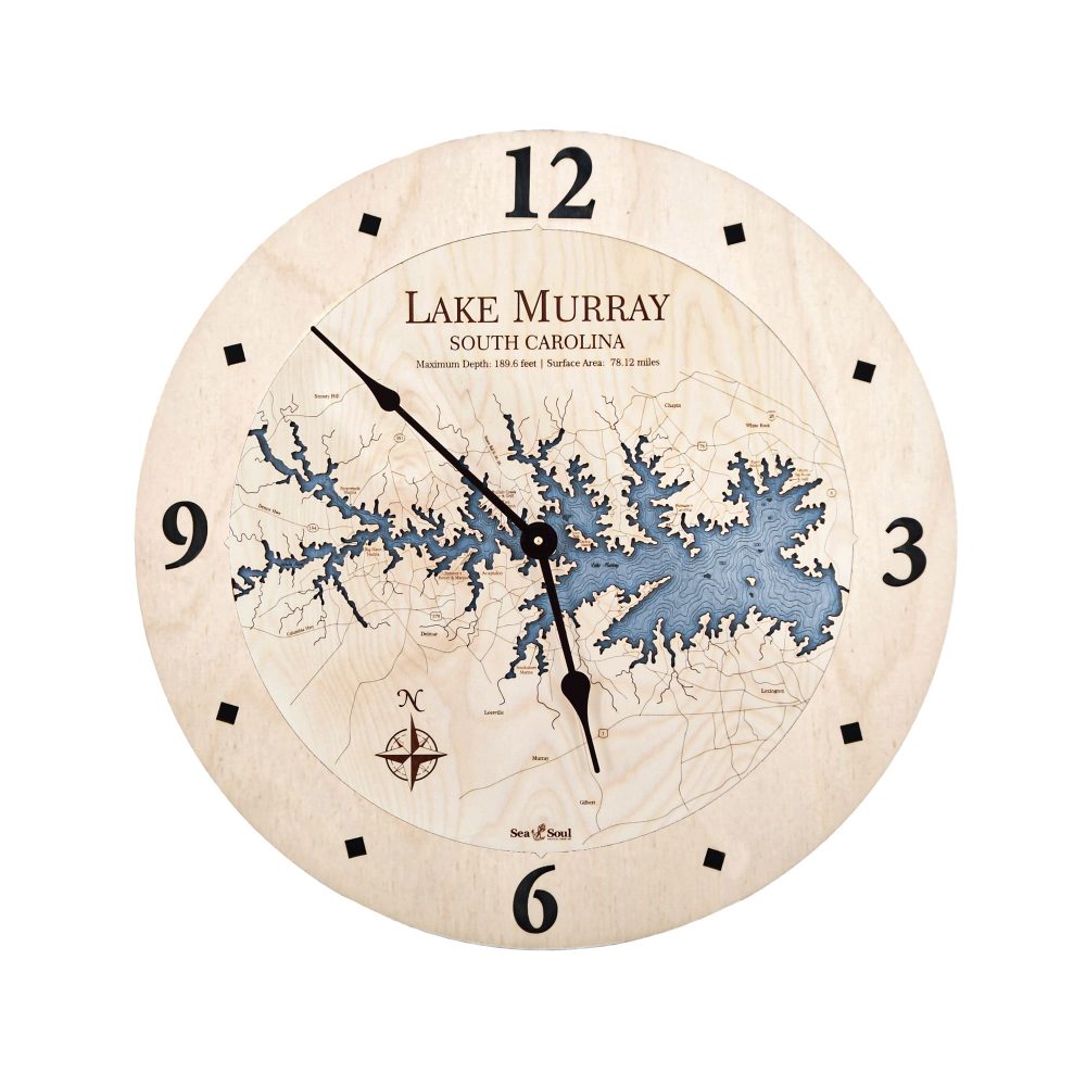 Lake Murray Nautical Clock Birch Accent with Deep Blue Water
