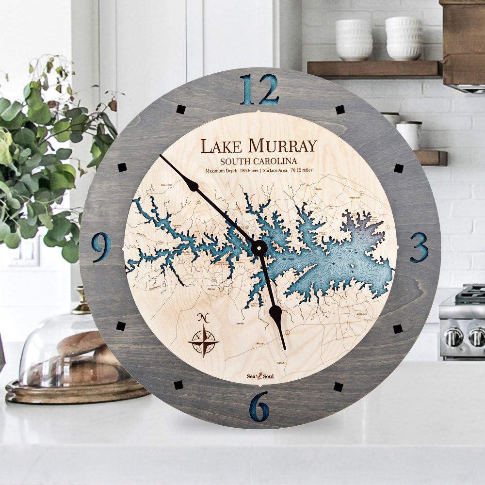 Lake Murray Nautical Clock Driftwood Accent with Blue Green Water on Countertop