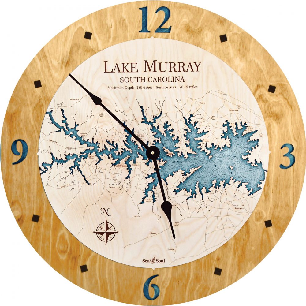 Lake Murray Nautical Clock Honey Accent with Blue Green Water Product Shot