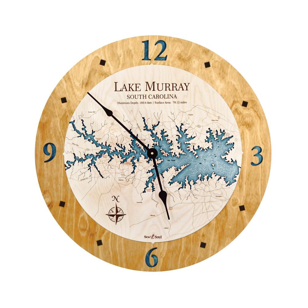 Lake Murray Nautical Clock Honey Accent with Blue Green Water
