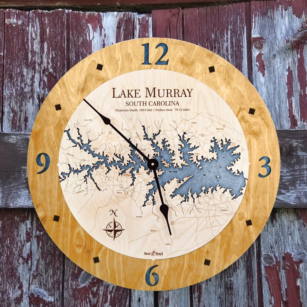 Lake Murray Nautical Clock Honey Accent with Deep Blue Water on Fence