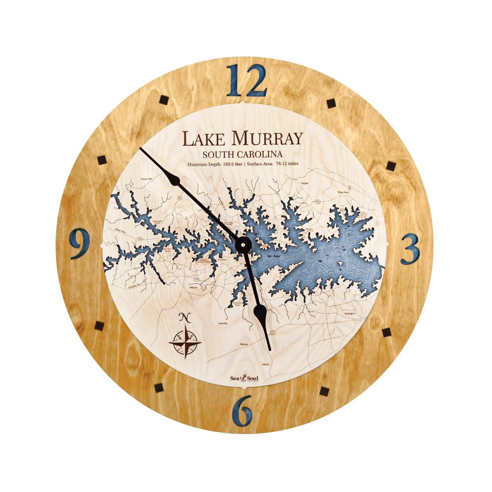 Lake Murray Nautical Clock Honey Accent with Deep Blue Water