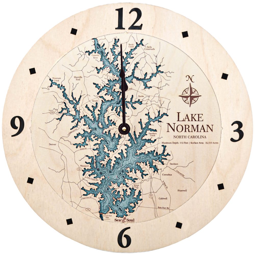 Lake Norman Nautical Clock Birch Accent with Blue Green Water Product Shot