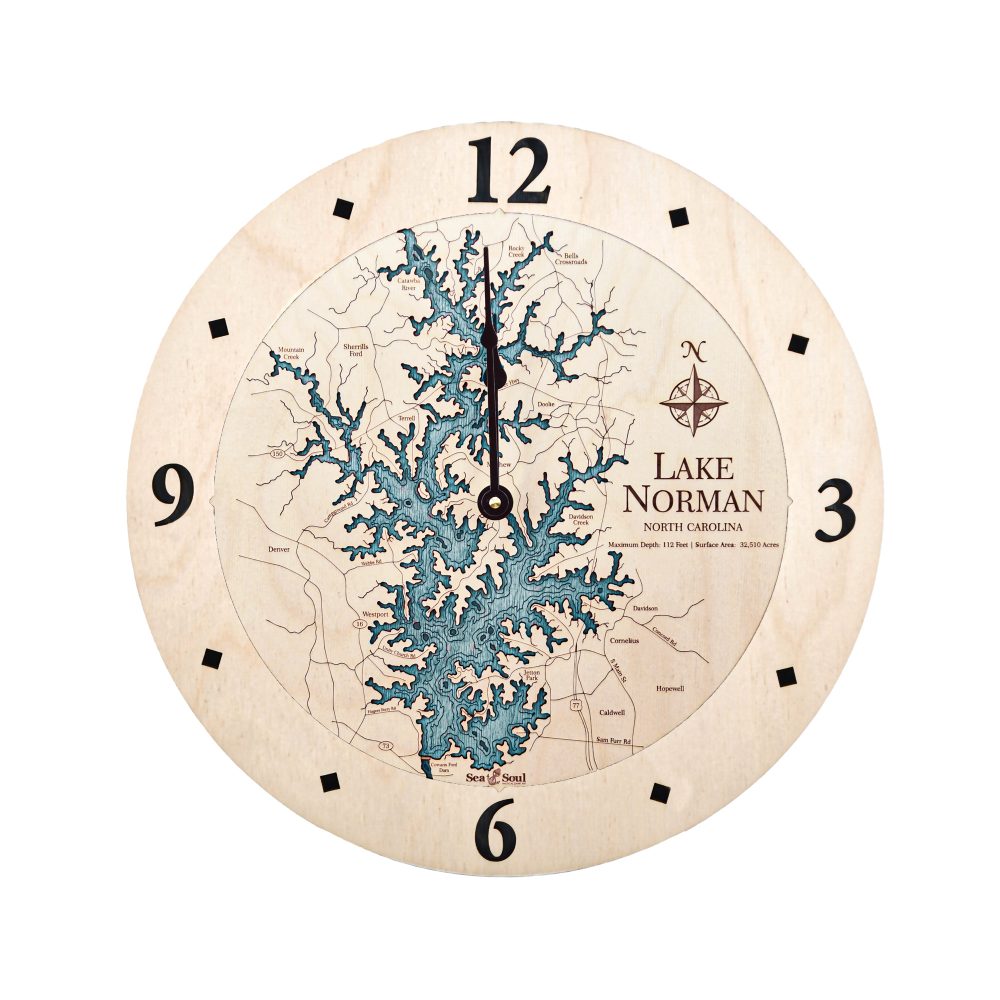 Lake Norman Nautical Clock Birch Accent with Blue Green Water