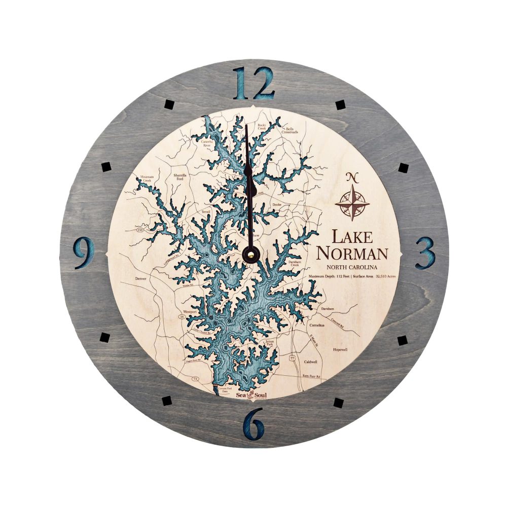 Lake Norman Nautical Clock Driftwood Accent with Blue Green Water