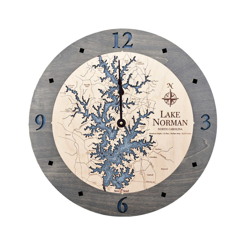 Lake Norman Nautical Clock Driftwood Accent with Deep Blue Water