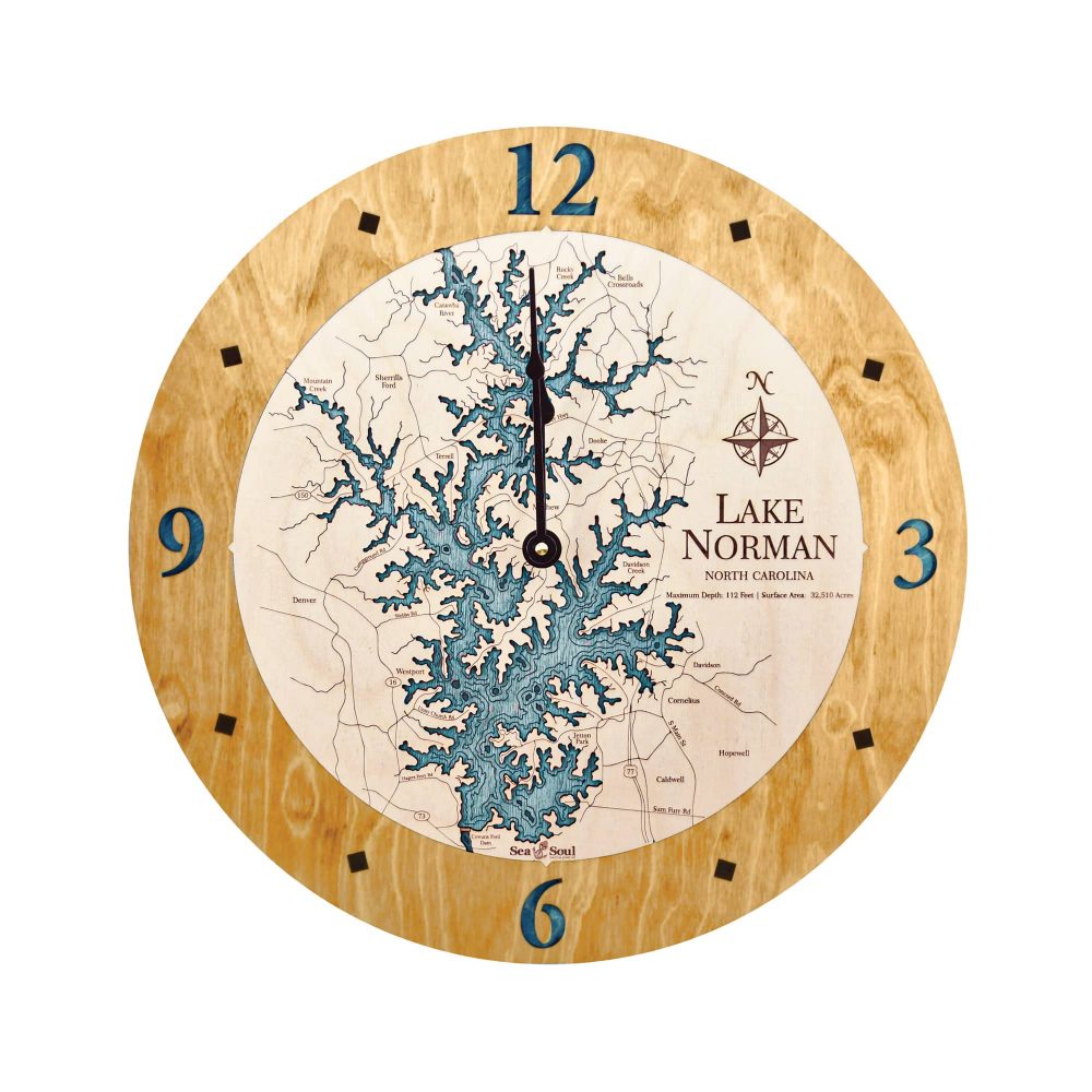 Lake Norman Nautical Clock Honey Accent with Blue Green Water