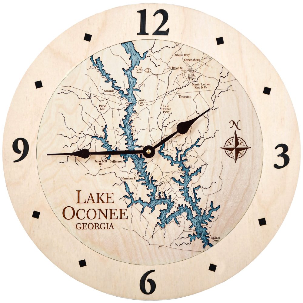 Lake Oconee Nautical Clock Birch Accent with Blue Green Water Product Shot