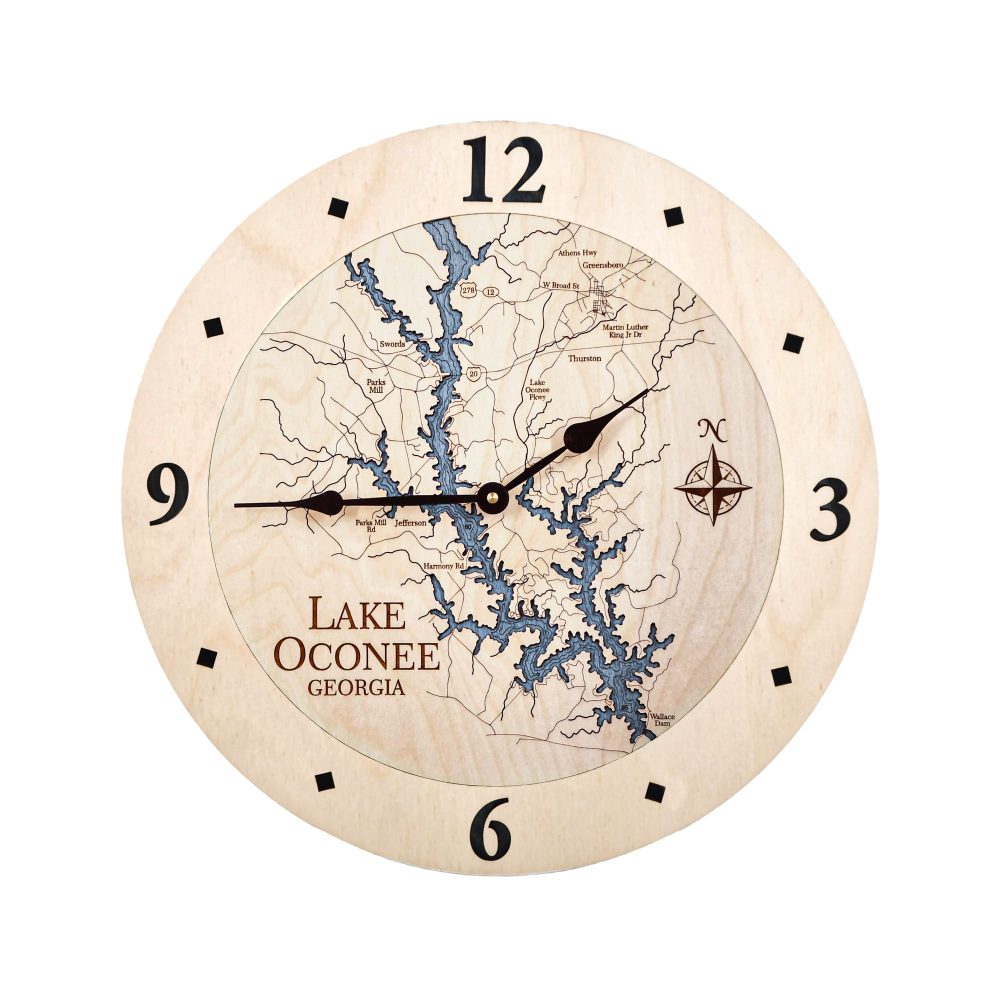 Lake Oconee Nautical Clock Birch Accent with Deep Blue Water