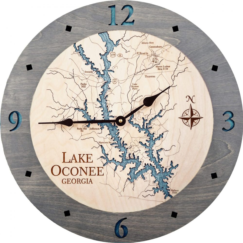 Lake Oconee Nautical Clock Driftwood Accent with Blue Green Water Product Shot