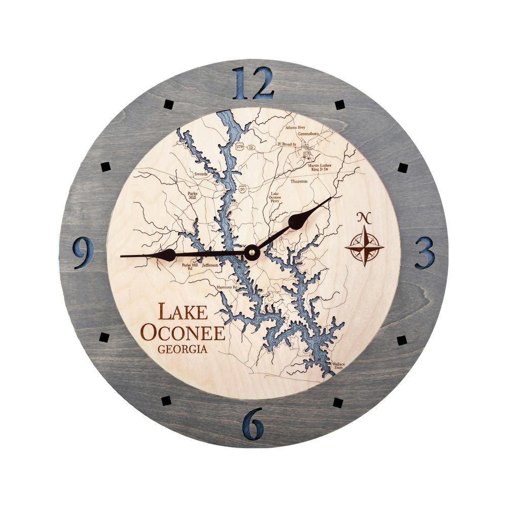Lake Oconee Nautical Clock Driftwood Accent with Deep Blue Water