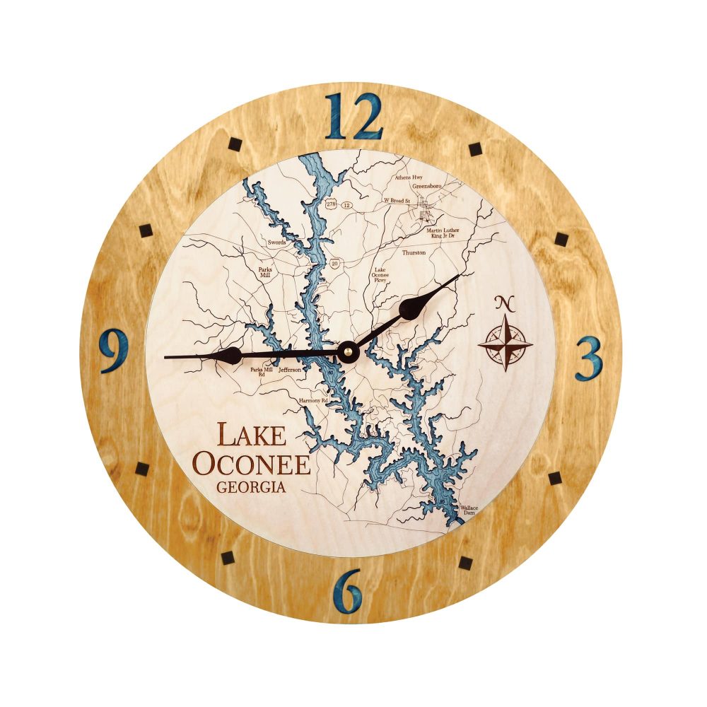 Lake Oconee Nautical Clock Honey Accent with Blue Green Water