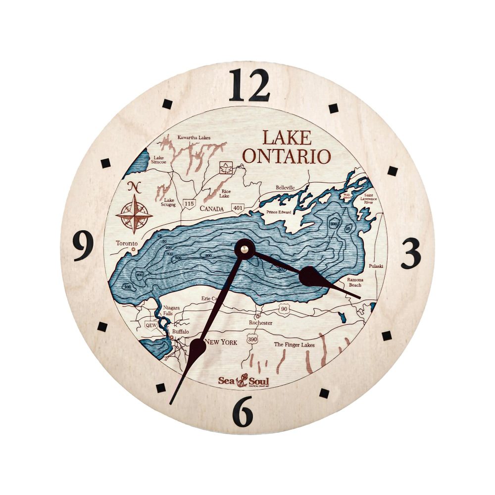Lake Ontario Nautical Clock Birch Accent with Blue Green Water