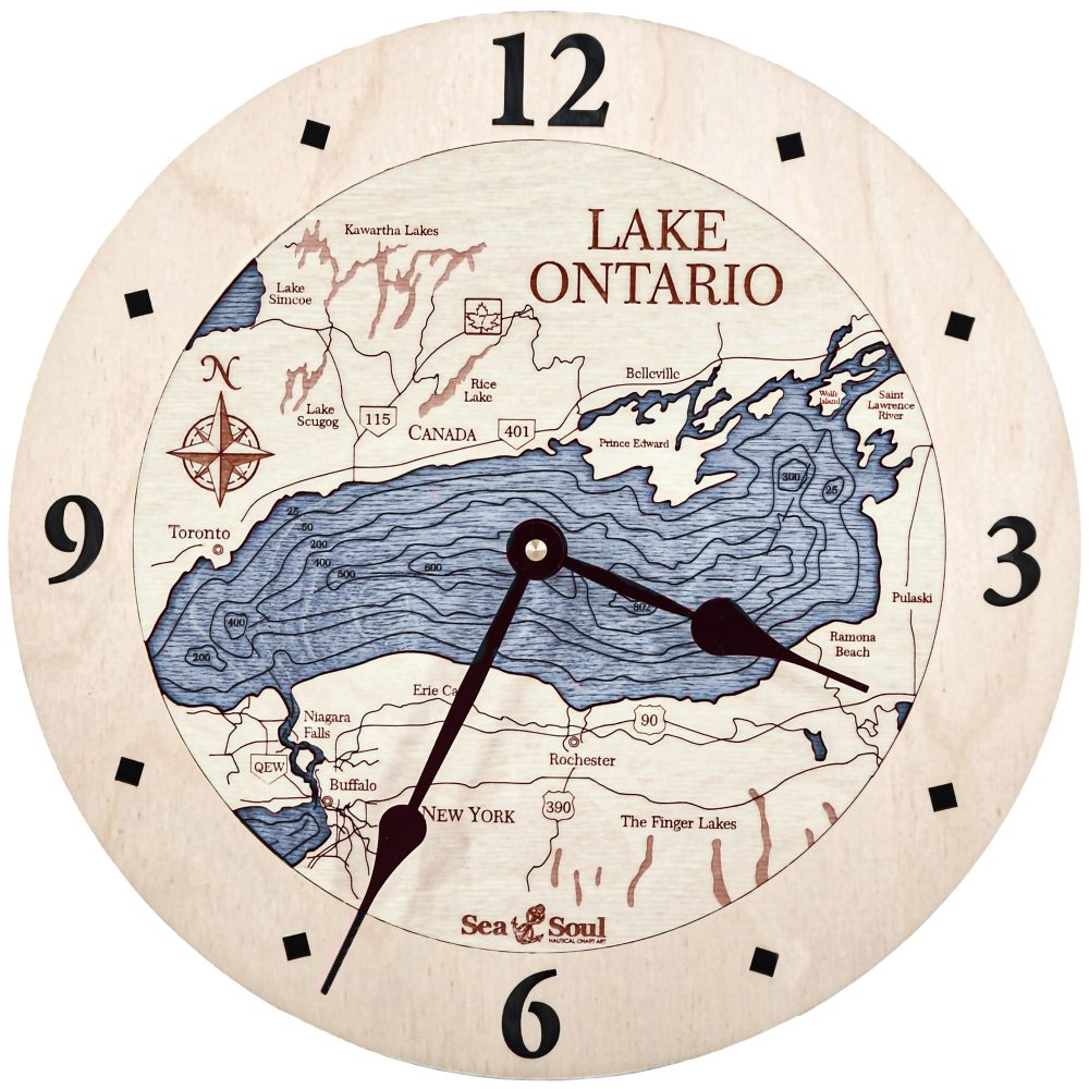 Lake Ontario Nautical Clock Birch Accent with Deep Blue Water Product Shot