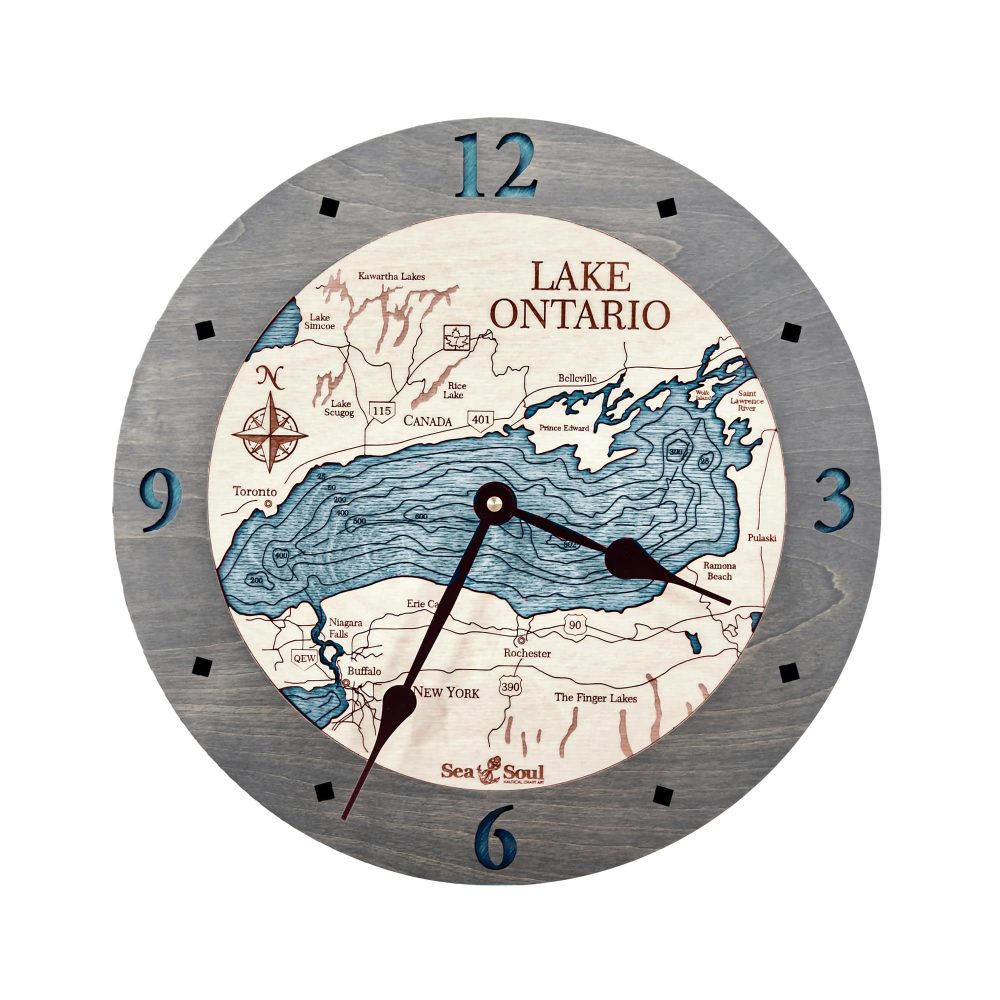 Lake Ontario Nautical Clock Driftwood Accent with Blue Green Water