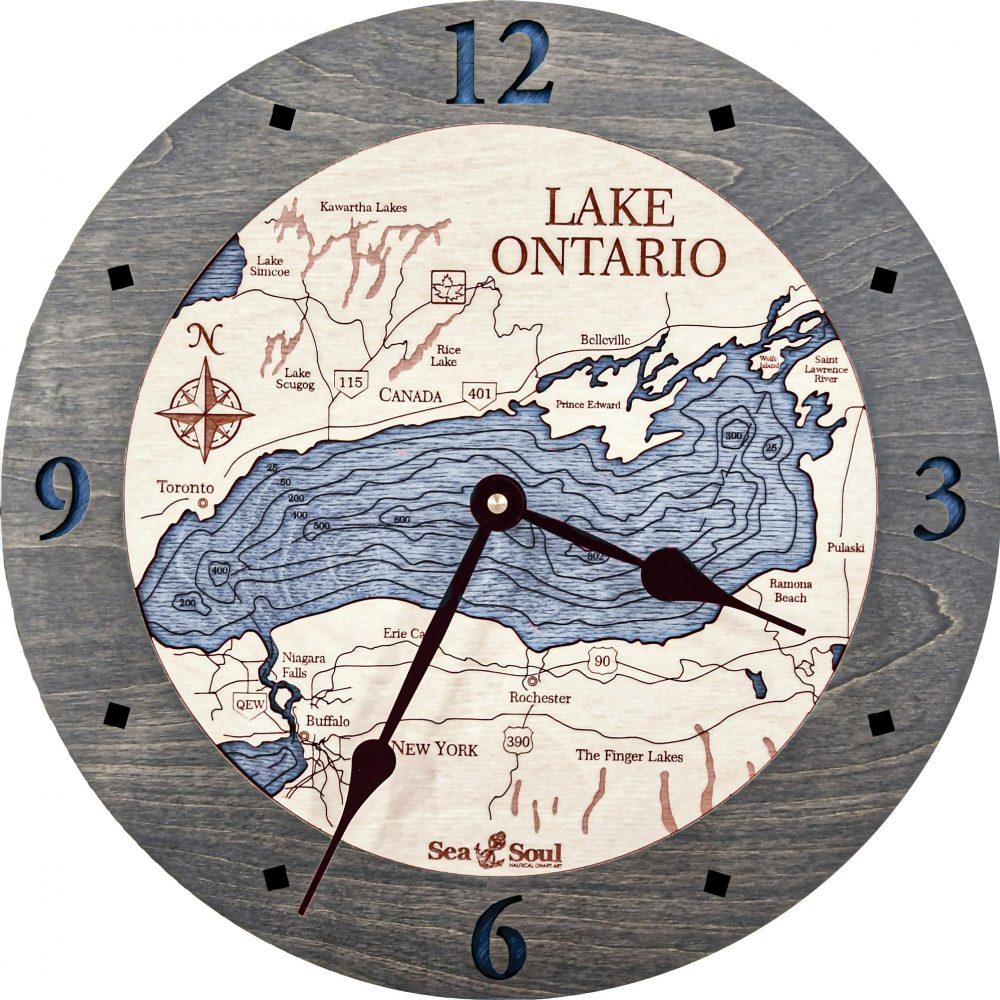 Lake Ontario Nautical Clock Driftwood Accent with Deep Blue Water Product Shot
