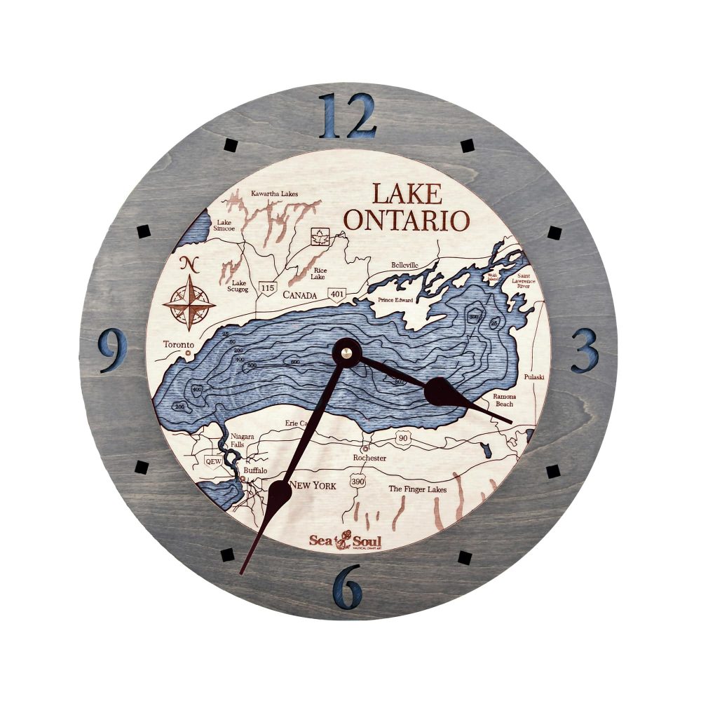 Lake Ontario Nautical Clock Driftwood Accent with Deep Blue Water