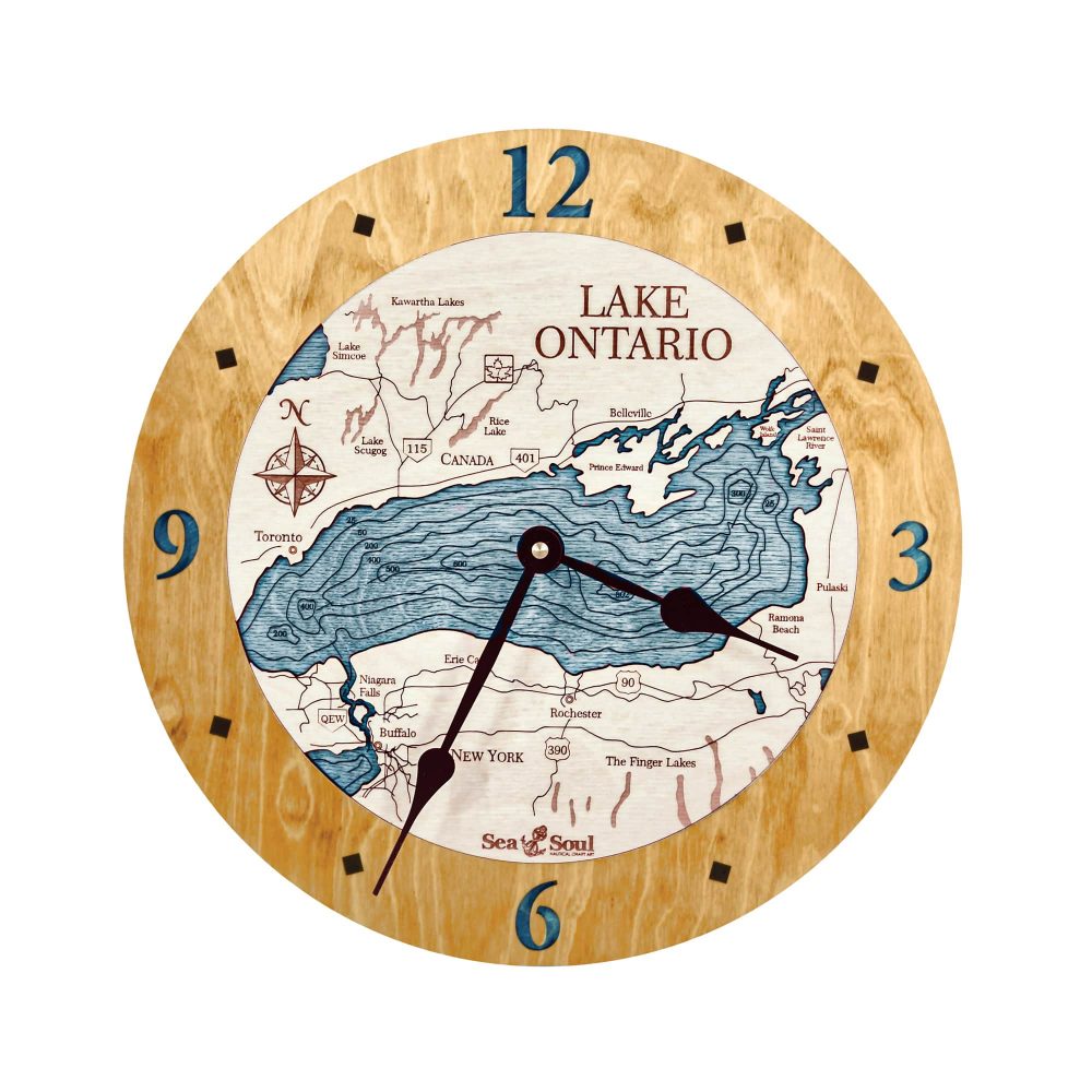 Lake Ontario Nautical Clock Honey Accent with Blue Green Water