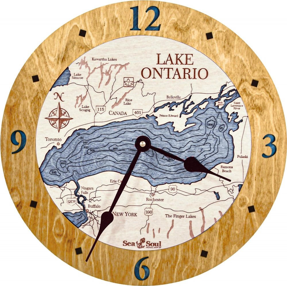 Lake Ontario Nautical Clock Honey Accent with Deep Blue Water Product Shot