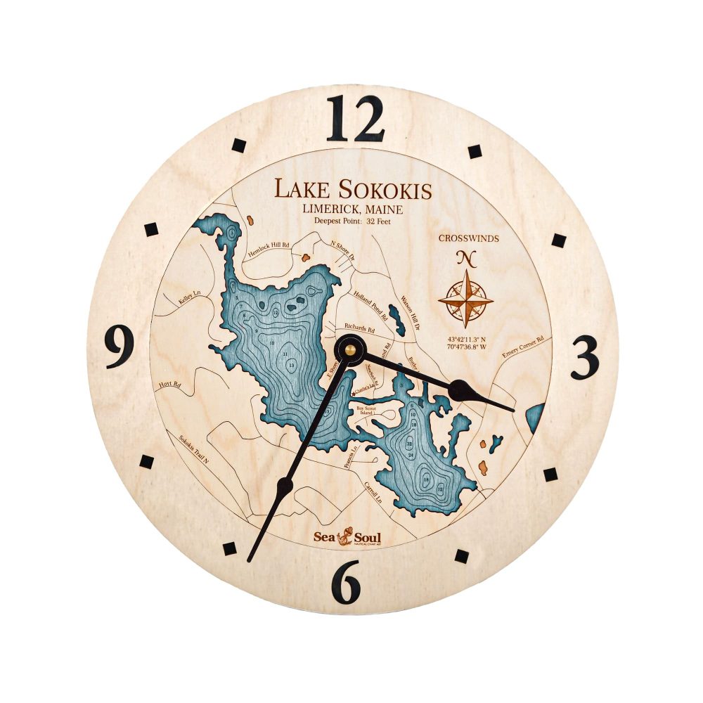 Lake Sokokis Nautical Clock Birch Accent with Blue Green Water
