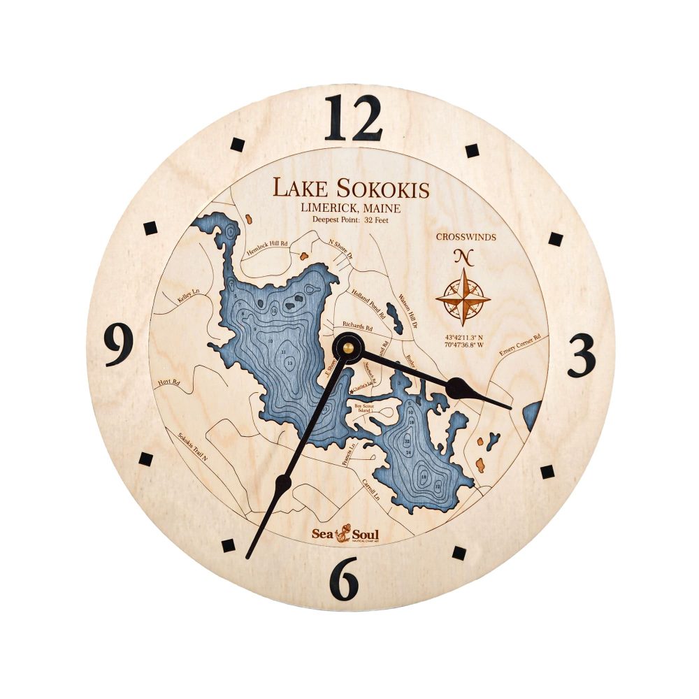 Lake Sokokis Nautical Clock Birch Accent with Deep Blue Water