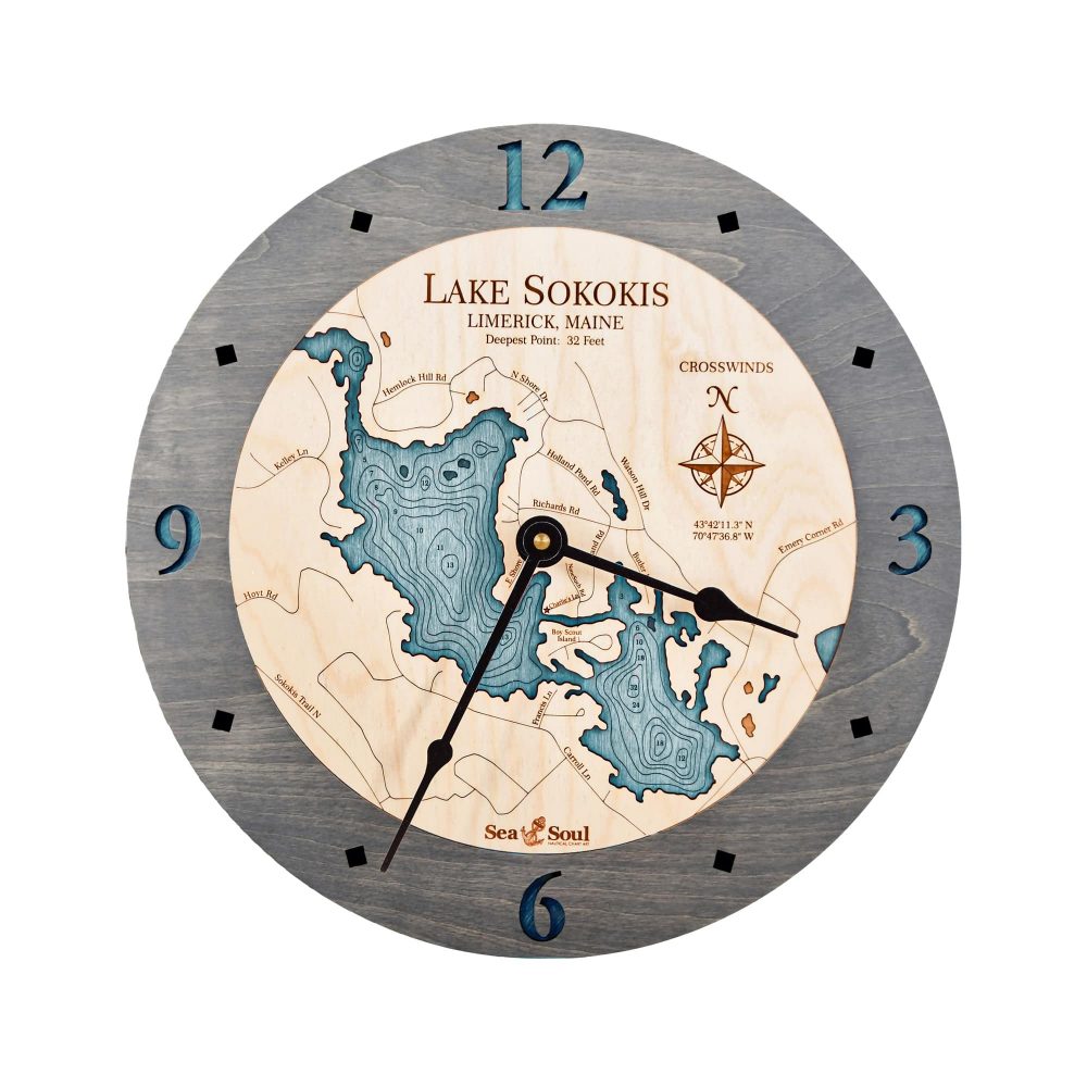 Lake Sokokis Nautical Clock Driftwood Accent with Blue Green Water