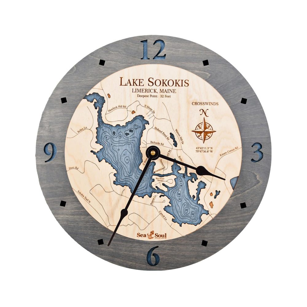 Lake Sokokis Nautical Clock Driftwood Accent with Deep Blue Water
