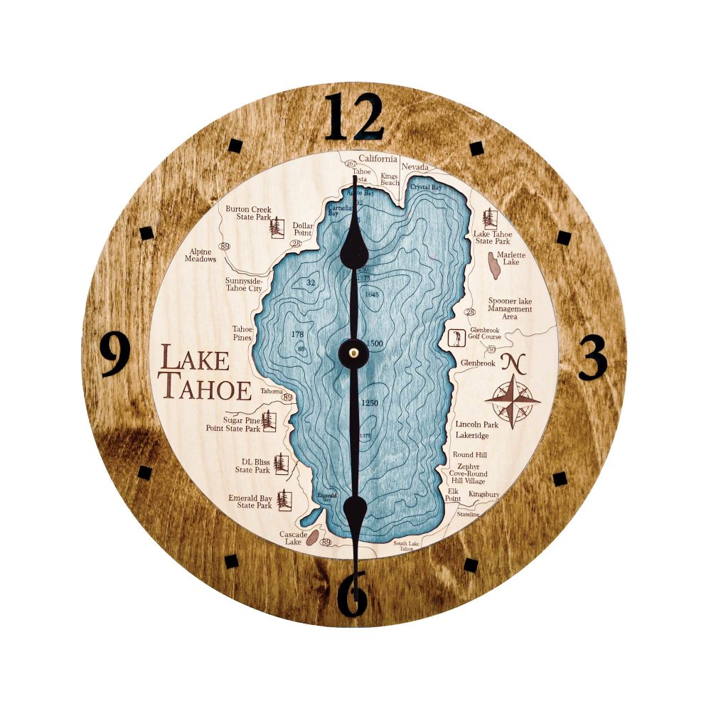 Lake Tahoe Nautical Clock Americana Accent with Blue Green Water