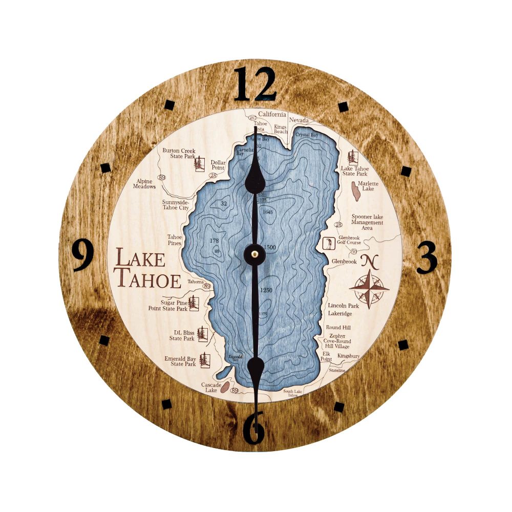 Lake Tahoe Nautical Clock Americana Accent with Deep Blue Water
