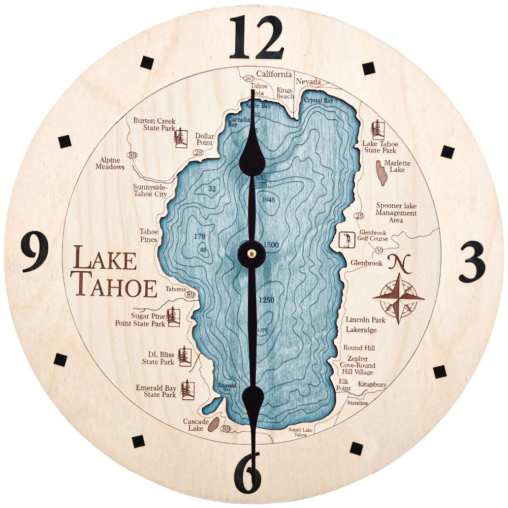 Lake Tahoe Nautical Clock Birch Accent with Blue Green Water Product Shot
