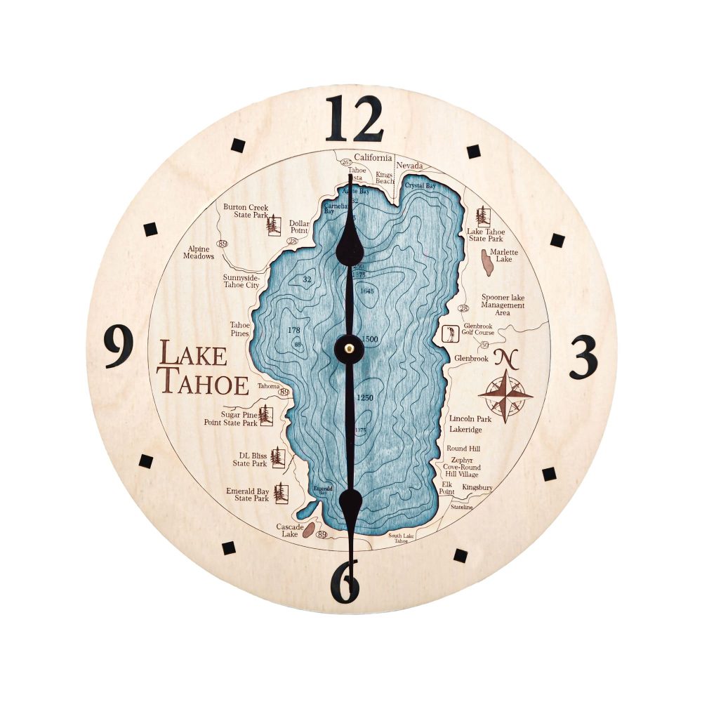 Lake Tahoe Nautical Clock Birch Accent with Blue Green Water