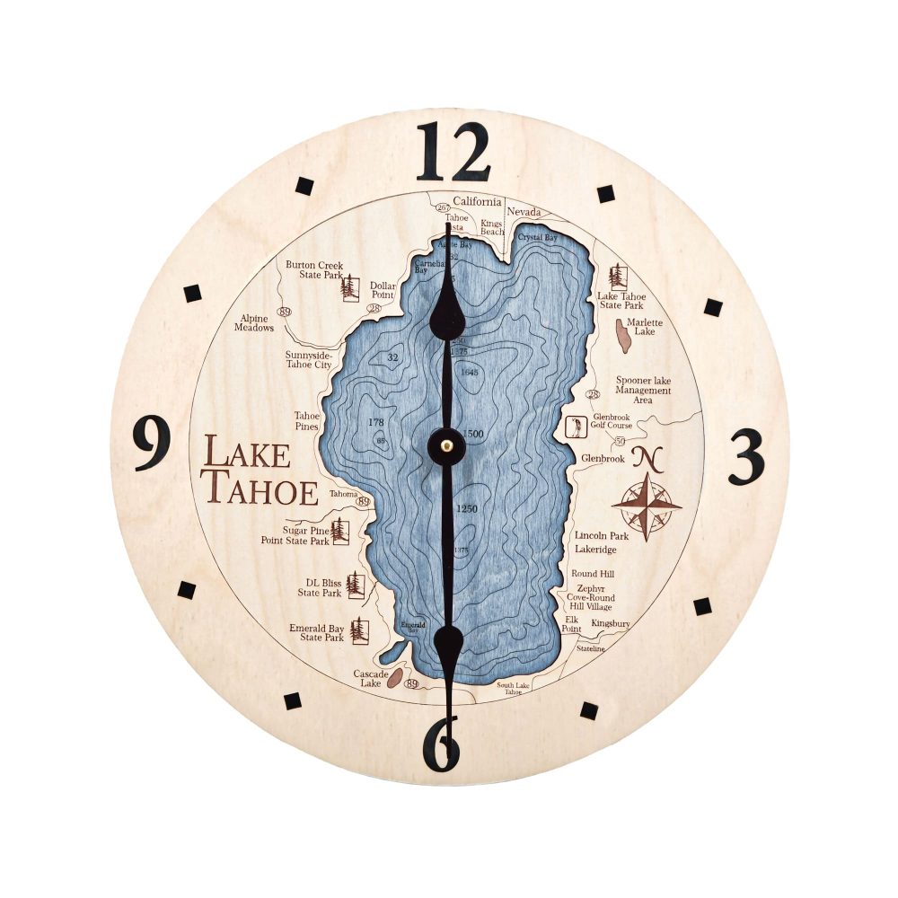 Lake Tahoe Nautical Clock Birch Accent with Deep Blue Water