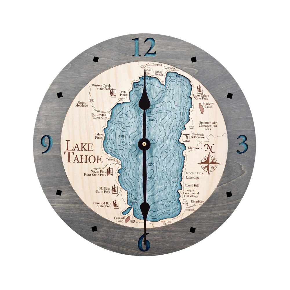Lake Tahoe Nautical Clock Driftwood Accent with Blue Green Water