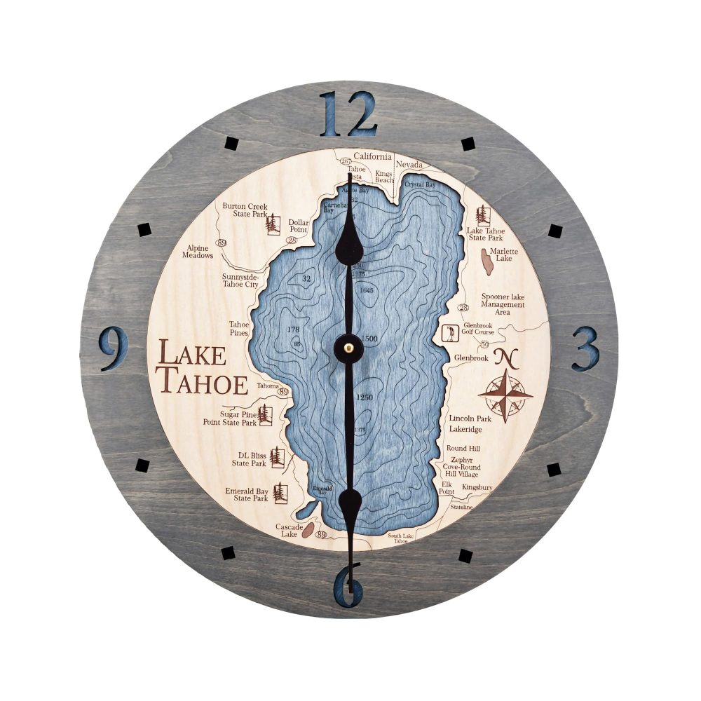 Lake Tahoe Nautical Clock Driftwood Accent with Deep Blue Water