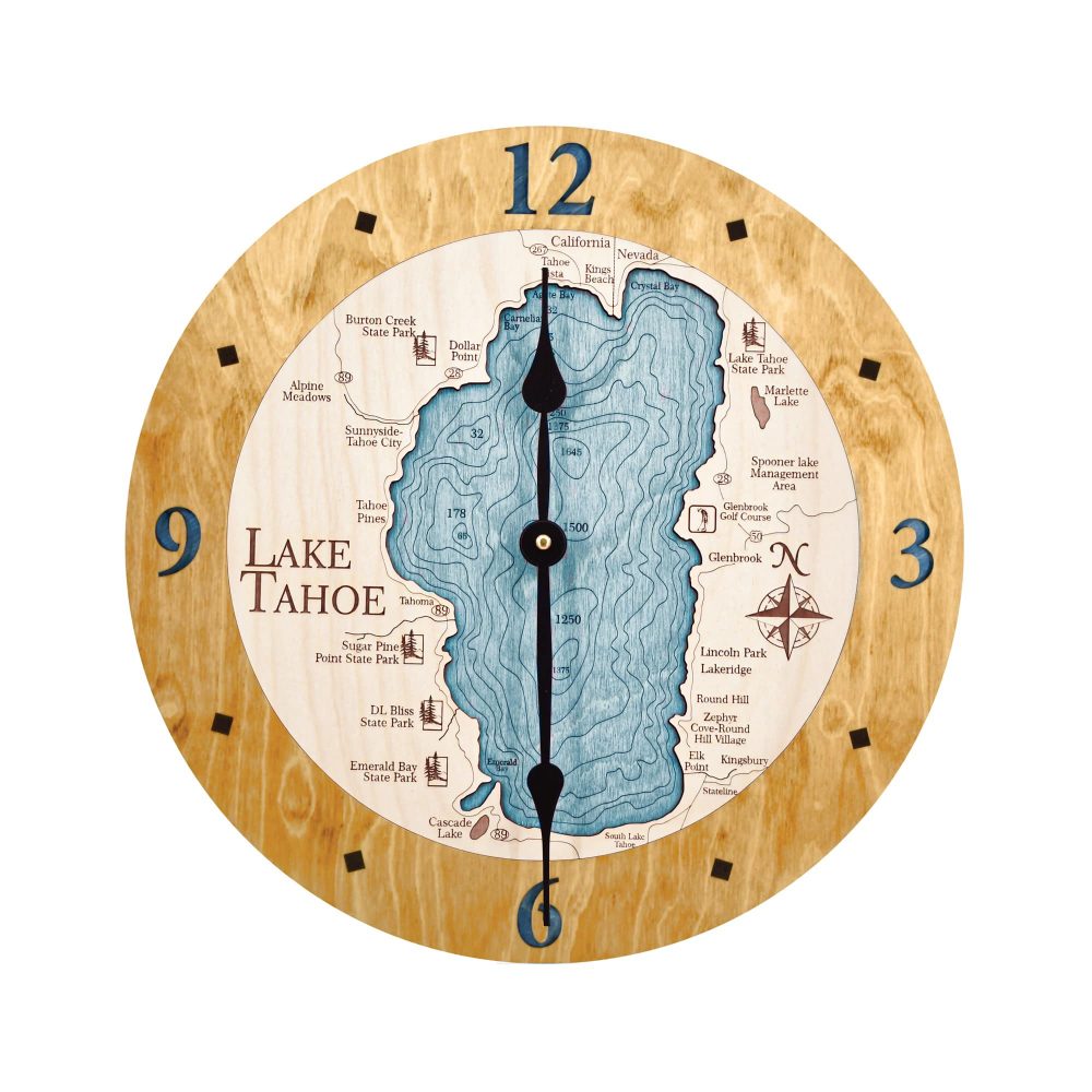 Lake Tahoe Nautical Clock Honey Accent with Blue Green Water