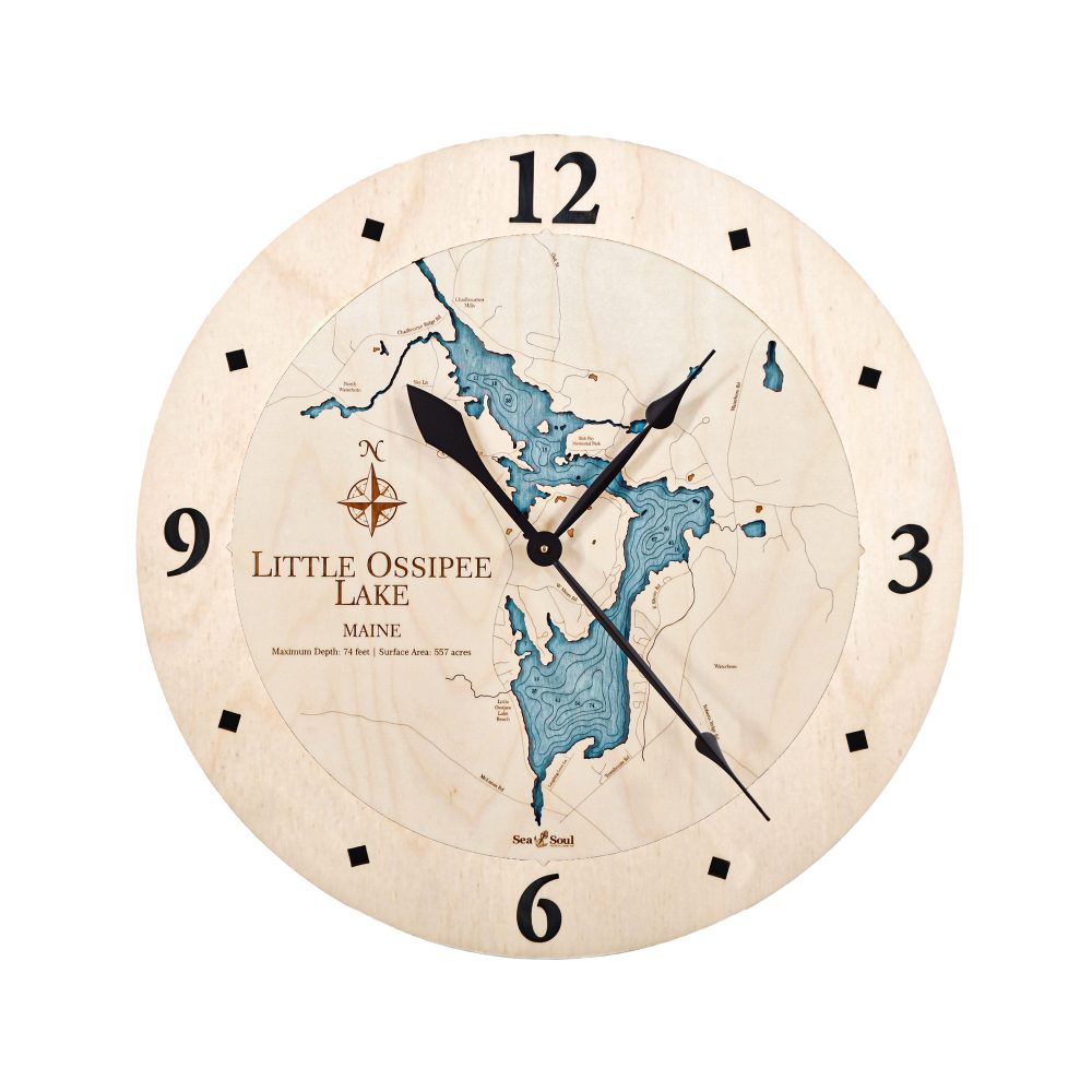 Little Ossipee Lake Nautical Clock Birch Accent with Blue Green Water