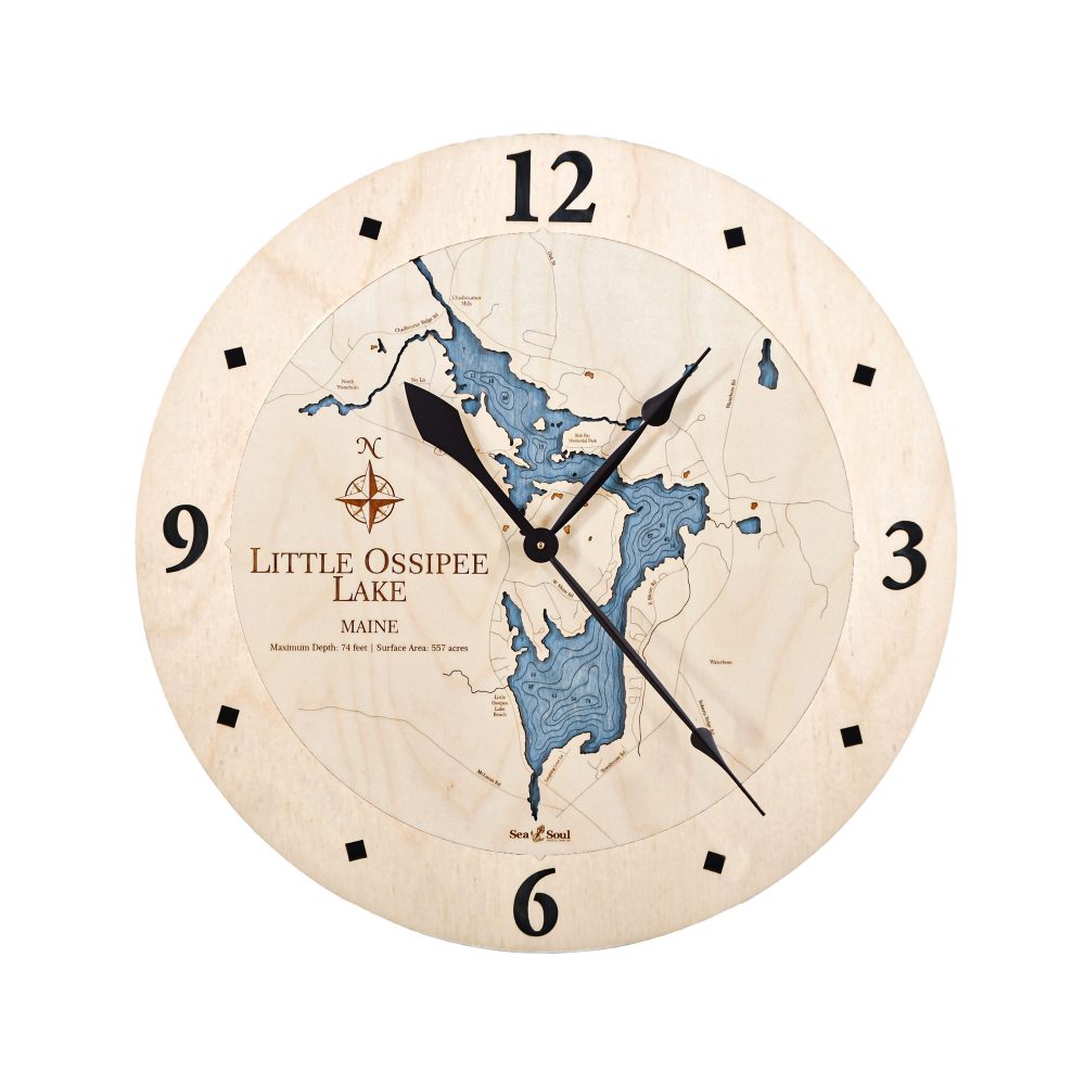 Little Ossipee Lake Nautical Clock Birch Accent with Deep Blue Water