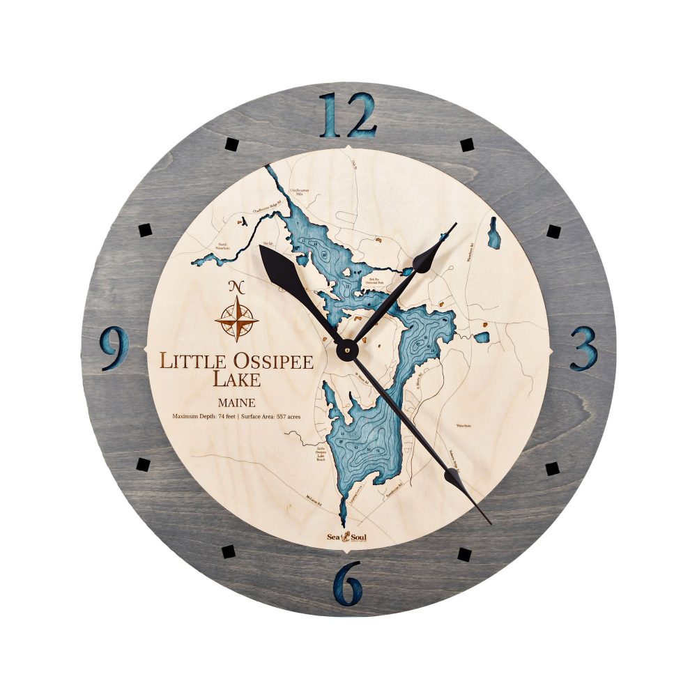 Little Ossipee Lake Nautical Clock Driftwood Accent with Blue Green Water