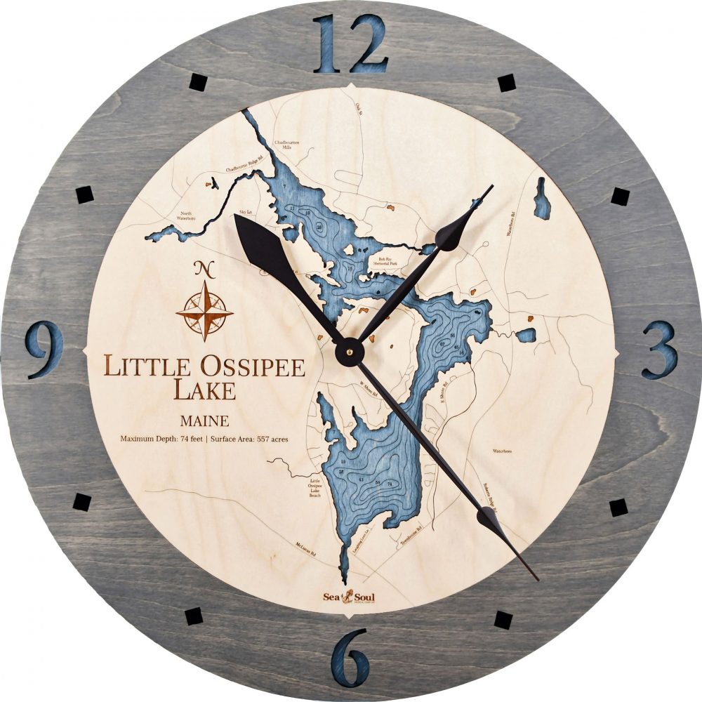 Little Ossipee Lake Nautical Clock Driftwood Accent with Deep Blue Water Product Shot