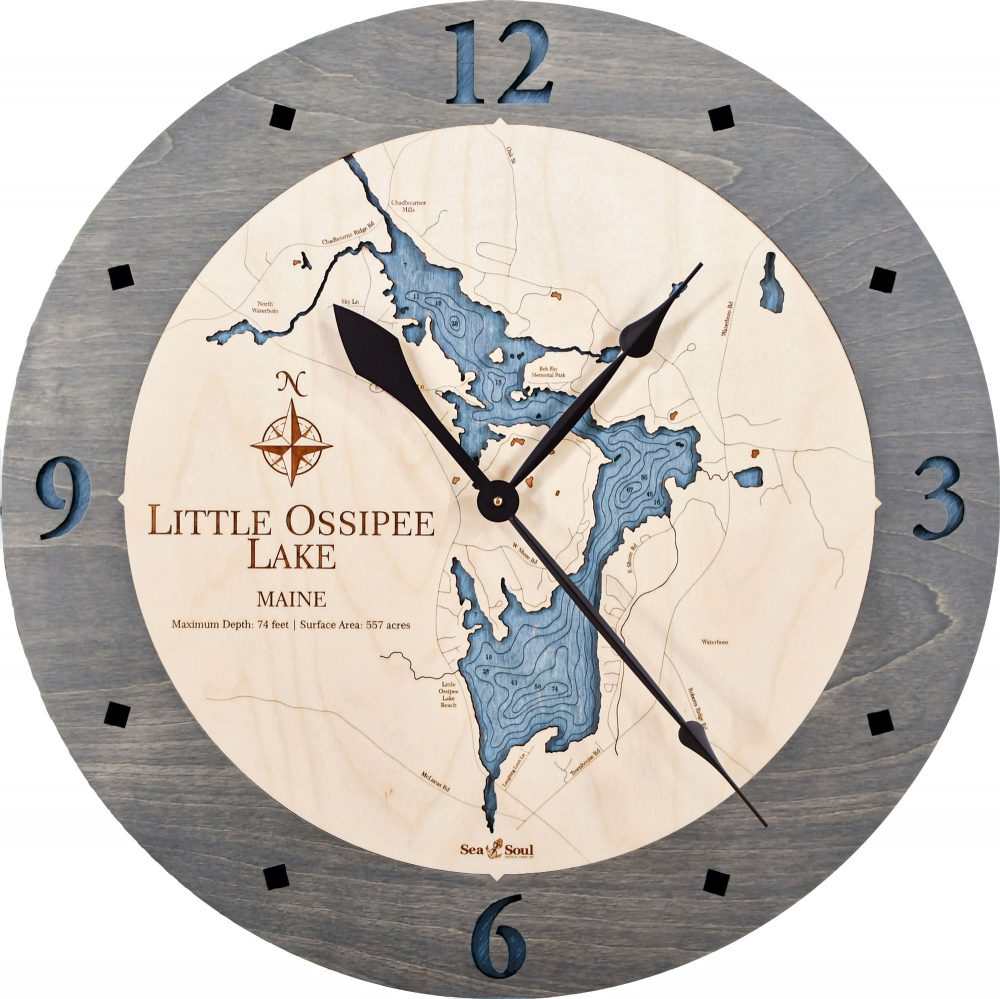 Little Ossipee Lake Nautical Clock Driftwood Accent with Deep Blue Water Product Shot