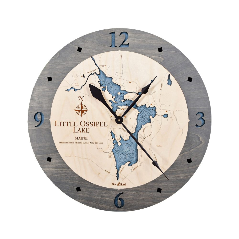 Little Ossipee Lake Nautical Clock Driftwood Accent with Deep Blue Water