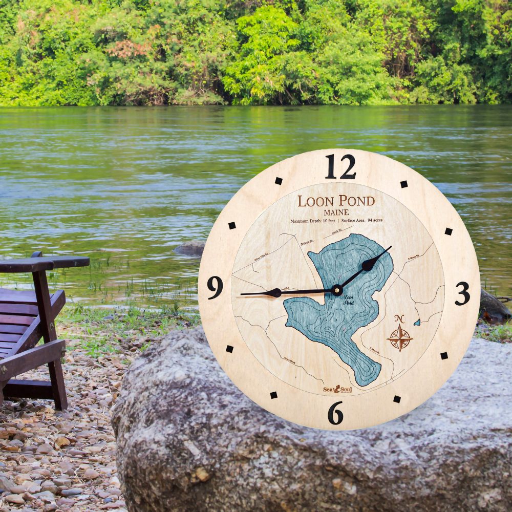 Loon Pond Nautical Clock Birch Accent with Blue Green Water on Rock by Lake