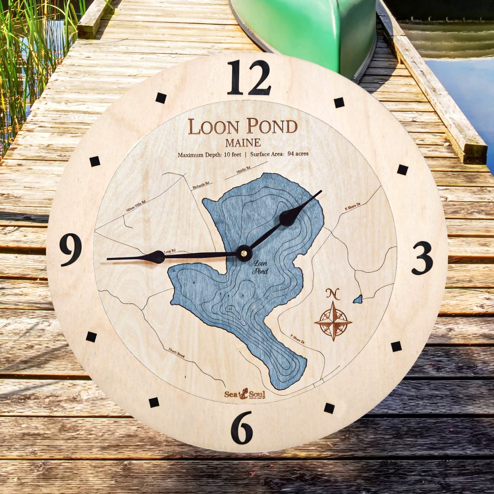 Loon Pond Nautical Clock Birch Accent with Deep Blue Water on Dock