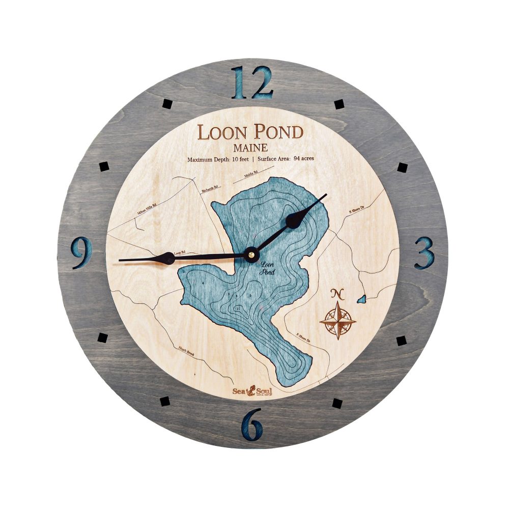 Loon Pond Nautical Clock Driftwood Accent with Blue Green Water