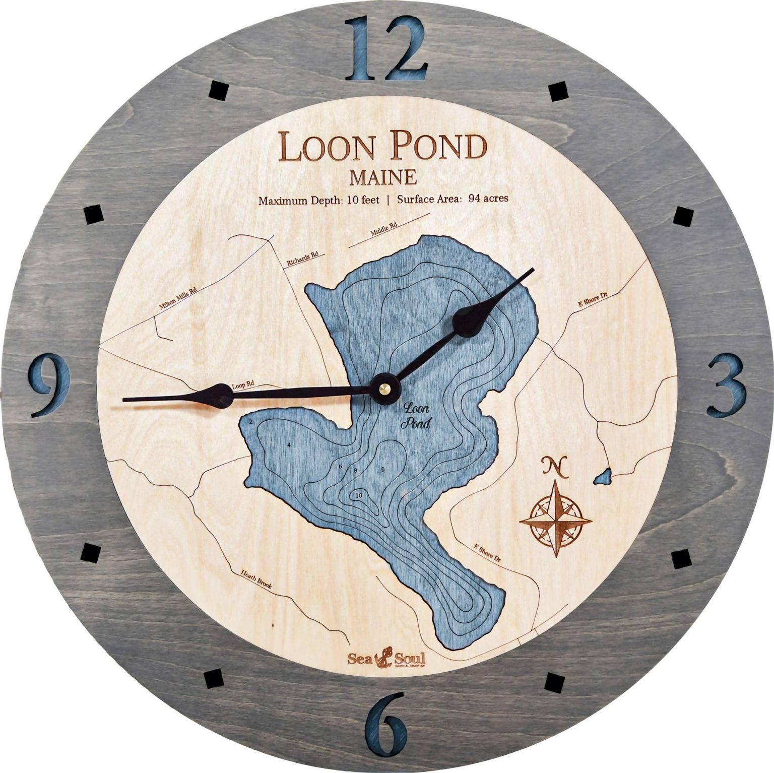 Loon Pond Nautical Map Clock Sea and Soul Charts