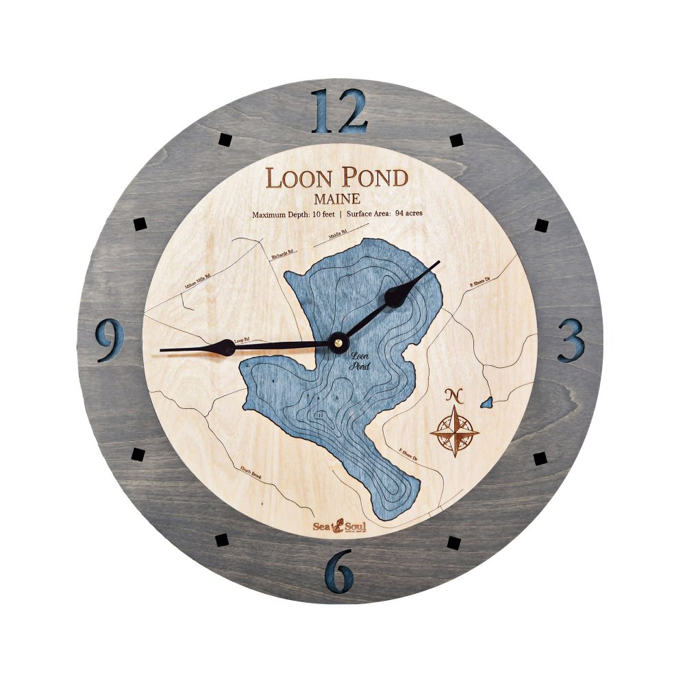 Loon Pond Nautical Clock Driftwood Accent with Deep Blue Water