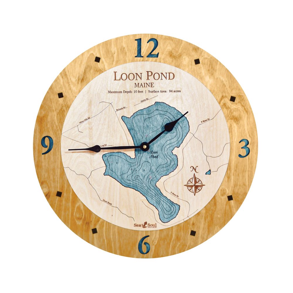 Loon Pond Nautical Clock Honey Accent with Blue Green Water
