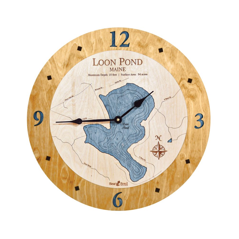 Loon Pond Nautical Clock Honey Accent with Deep Blue Water